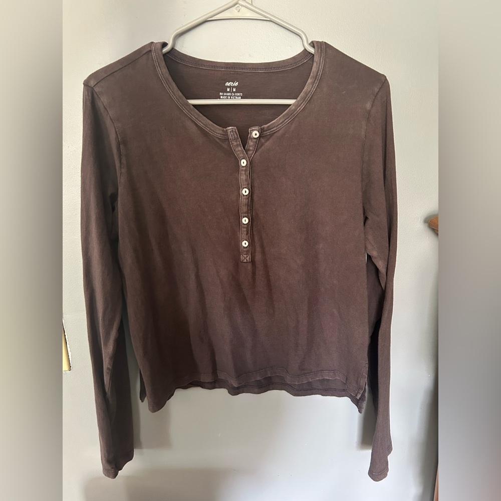 NEW aerie Rustic gray Long Sleeve Top